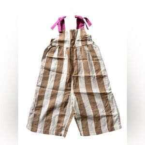NWT. OPEN EDIT Beige Nougat-Ivory Stripe Kids Jumpsuit, Size 4y